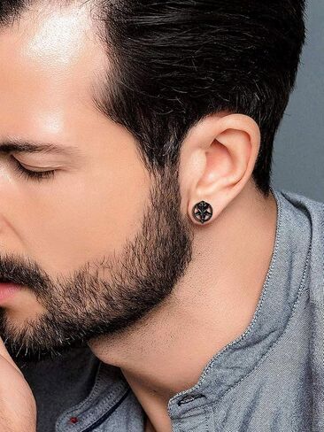 FaithHeart Silver Satan Stud Earrings for Men Baphomet/Skull/Leviathan/Lucifer Earrings Stainless Steel Lightweight Earrings Gothic Punk Satanic Jewelry in Saudi Arabia