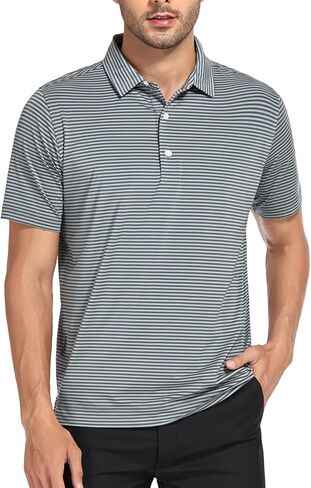 DEOLAX Mens Polo Shirts Classic Striped Golf Polo Shirts Short Sleeve Dry Fit Performance Wicking Moisture Polo Shirt for Men in Kuwait