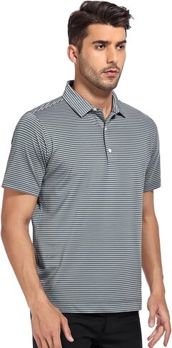 DEOLAX Mens Polo Shirts Classic Striped Golf Polo Shirts Short Sleeve Dry Fit Performance Wicking Moisture Polo Shirt for Men in Kuwait