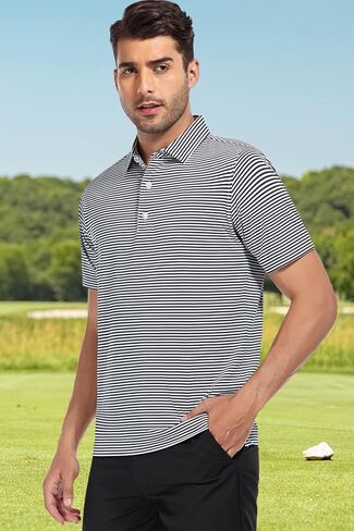 DEOLAX Mens Polo Shirts Classic Striped Golf Polo Shirts Short Sleeve Dry Fit Performance Wicking Moisture Polo Shirt for Men in Kuwait