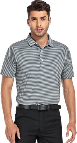 DEOLAX Mens Polo Shirts Classic Striped Golf Polo Shirts Short Sleeve Dry Fit Performance Wicking Moisture Polo Shirt for Men in Kuwait