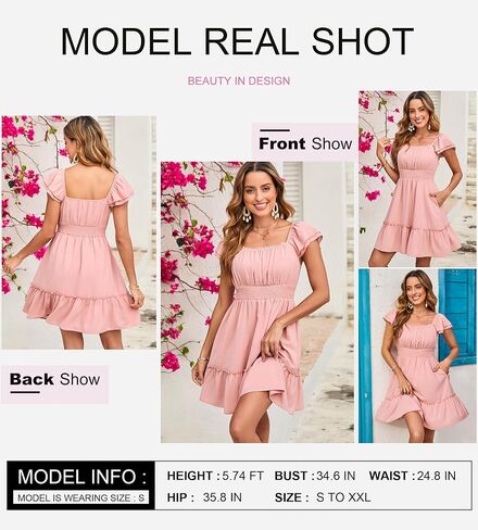 Dokotoo Womens Summer Dresses 2025 Ruffle Short Sleeve Shirred High Waist Tiered Smocked A-Line Casual Dress with Pocket in Saudi Arabia