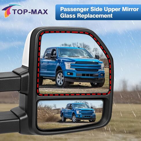 استبدال زجاج المرآة العلوية الساخنة من جانب الركاب متوافق مع 2015-2020 Ford F150، 2017-2022 F250 F350 F450 F550 مرآة السحب اليمنى مع 3 مقاطع - FL3Z17K707G in Kuwait