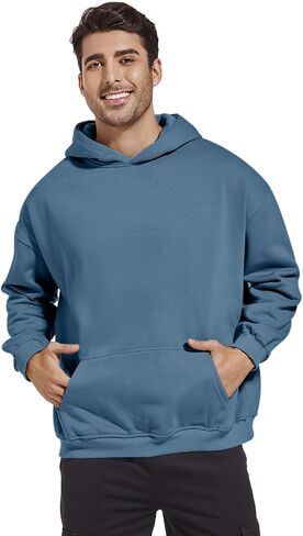 Men's Fleece Basic Solid Color Hoodie Plain Loose Fit Hooded Sweatshirt Trendy Casual Pullover With Pockets in Saudi Arabia
