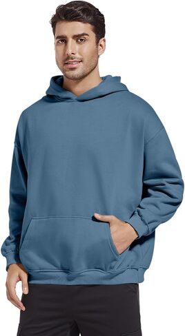 Men's Fleece Basic Solid Color Hoodie Plain Loose Fit Hooded Sweatshirt Trendy Casual Pullover With Pockets in Saudi Arabia
