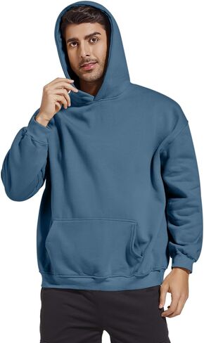 Men's Fleece Basic Solid Color Hoodie Plain Loose Fit Hooded Sweatshirt Trendy Casual Pullover With Pockets in Saudi Arabia