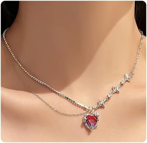 Crystal Heart Pendant Necklace for Women,Punk Dainty Adjustable Love Heart Clavicle Chain Necklace Sparkle Zircon Star Heart Choker Statement Y2k Jewelry in Saudi Arabia