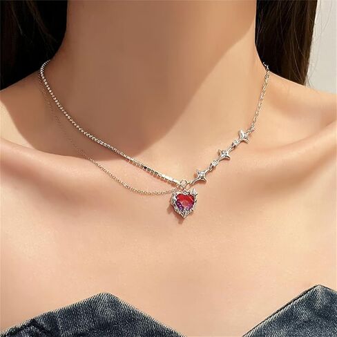 Crystal Heart Pendant Necklace for Women,Punk Dainty Adjustable Love Heart Clavicle Chain Necklace Sparkle Zircon Star Heart Choker Statement Y2k Jewelry in Saudi Arabia