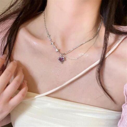 Crystal Heart Pendant Necklace for Women,Punk Dainty Adjustable Love Heart Clavicle Chain Necklace Sparkle Zircon Star Heart Choker Statement Y2k Jewelry in Saudi Arabia