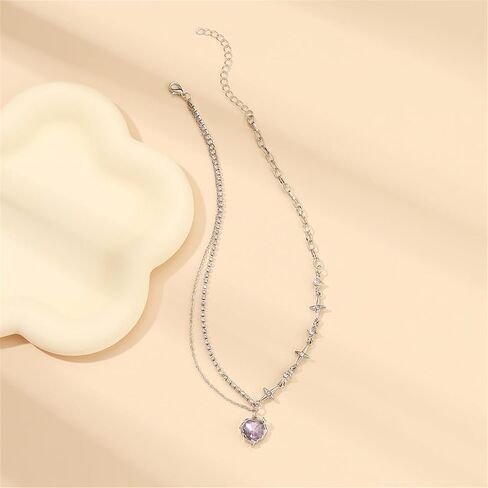 Crystal Heart Pendant Necklace for Women,Punk Dainty Adjustable Love Heart Clavicle Chain Necklace Sparkle Zircon Star Heart Choker Statement Y2k Jewelry in Saudi Arabia