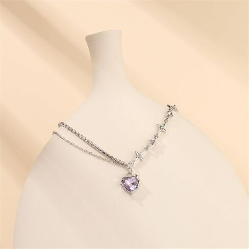 Crystal Heart Pendant Necklace for Women,Punk Dainty Adjustable Love Heart Clavicle Chain Necklace Sparkle Zircon Star Heart Choker Statement Y2k Jewelry in Saudi Arabia