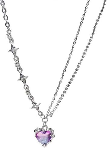 Crystal Heart Pendant Necklace for Women,Punk Dainty Adjustable Love Heart Clavicle Chain Necklace Sparkle Zircon Star Heart Choker Statement Y2k Jewelry in Saudi Arabia
