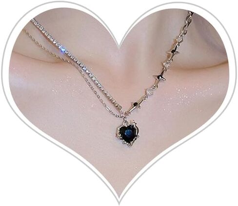 كريستال القلب قلادة قلادة للنساء، فاسق لذيذ قابل للتعديل الحب القلب الترقوة سلسلة قلادة التألق الزركون نجمة القلب المختنق بيان Y2K المجوهرات in Kuwait