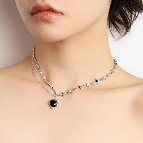 كريستال القلب قلادة قلادة للنساء، فاسق لذيذ قابل للتعديل الحب القلب الترقوة سلسلة قلادة التألق الزركون نجمة القلب المختنق بيان Y2K المجوهرات in Kuwait