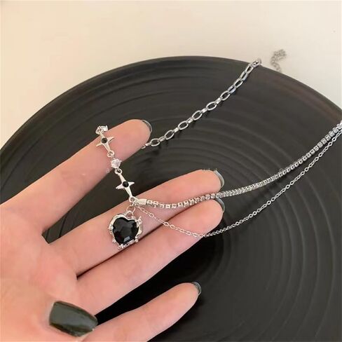 كريستال القلب قلادة قلادة للنساء، فاسق لذيذ قابل للتعديل الحب القلب الترقوة سلسلة قلادة التألق الزركون نجمة القلب المختنق بيان Y2K المجوهرات in Kuwait