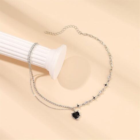 كريستال القلب قلادة قلادة للنساء، فاسق لذيذ قابل للتعديل الحب القلب الترقوة سلسلة قلادة التألق الزركون نجمة القلب المختنق بيان Y2K المجوهرات in Kuwait