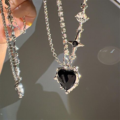 كريستال القلب قلادة قلادة للنساء، فاسق لذيذ قابل للتعديل الحب القلب الترقوة سلسلة قلادة التألق الزركون نجمة القلب المختنق بيان Y2K المجوهرات in Kuwait