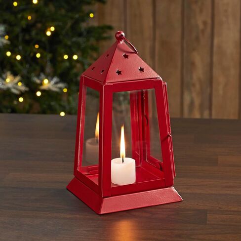 Metal Lantern Barn Red Tealight Holder 9x5x5 in Kuwait