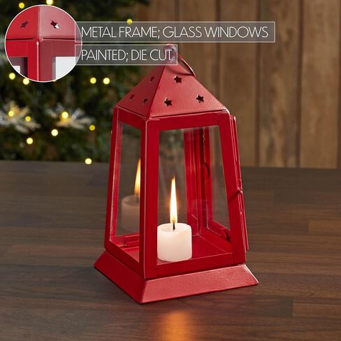 Metal Lantern Barn Red Tealight Holder 9x5x5 in Kuwait
