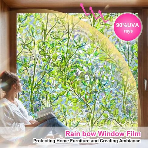 Window Privacy Film - Elegant Leaves Stained Glass Privacy Window Film for Enhanced Home Privacy - Non-Adhesive Reusable Decorative for Room (17.5x78.7 in) in Saudi Arabia