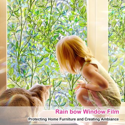 Window Privacy Film - Elegant Leaves Stained Glass Privacy Window Film for Enhanced Home Privacy - Non-Adhesive Reusable Decorative for Room (17.5x78.7 in) in Saudi Arabia