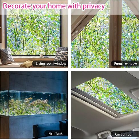 Window Privacy Film - Elegant Leaves Stained Glass Privacy Window Film for Enhanced Home Privacy - Non-Adhesive Reusable Decorative for Room (17.5x78.7 in) in Saudi Arabia