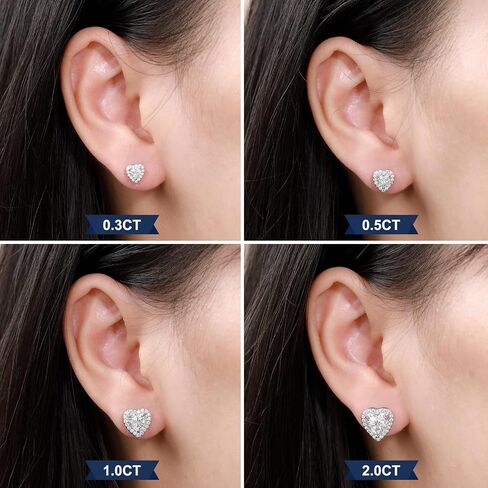 Moissanite Diamond Heart Earrings Stud Screw Back 0.3-2.0ct 4-8mm 18K White Gold Plated 925 Sterling Silver Moissanite Diamond Halo Stud Earrings for Women in Saudi Arabia