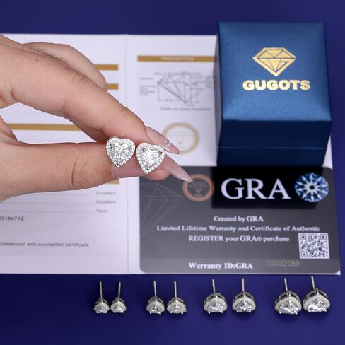 Moissanite Diamond Heart Earrings Stud Screw Back 0.3-2.0ct 4-8mm 18K White Gold Plated 925 Sterling Silver Moissanite Diamond Halo Stud Earrings for Women in Saudi Arabia
