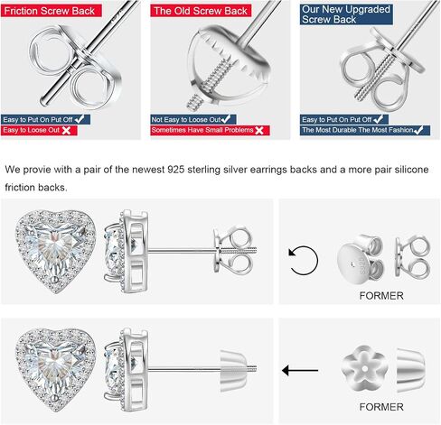Moissanite Diamond Heart Earrings Stud Screw Back 0.3-2.0ct 4-8mm 18K White Gold Plated 925 Sterling Silver Moissanite Diamond Halo Stud Earrings for Women in Saudi Arabia