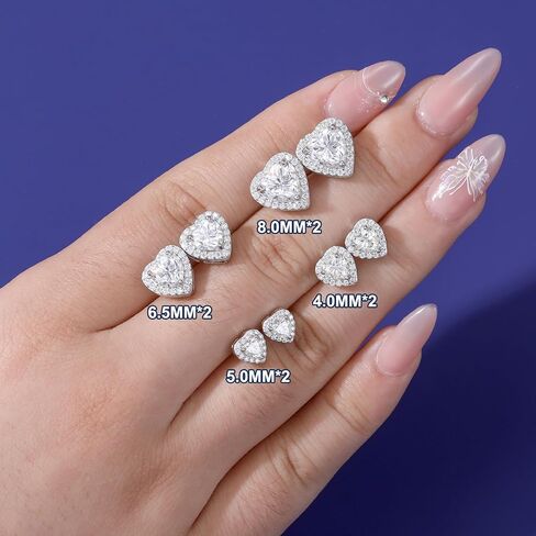 Moissanite Diamond Heart Earrings Stud Screw Back 0.3-2.0ct 4-8mm 18K White Gold Plated 925 Sterling Silver Moissanite Diamond Halo Stud Earrings for Women in Saudi Arabia