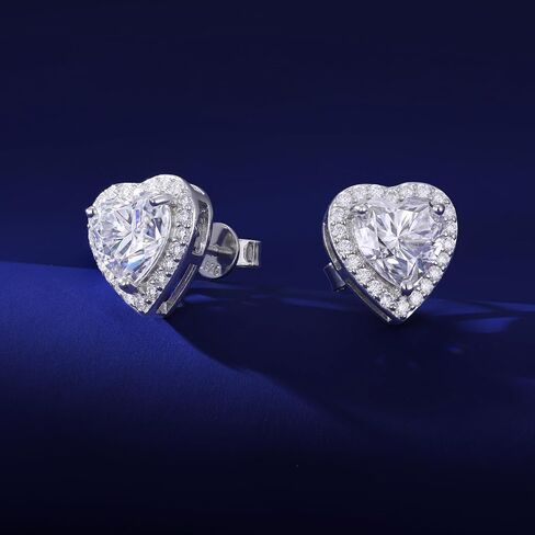 Moissanite Diamond Heart Earrings Stud Screw Back 0.3-2.0ct 4-8mm 18K White Gold Plated 925 Sterling Silver Moissanite Diamond Halo Stud Earrings for Women in Saudi Arabia