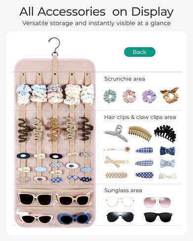 BAGSMART Hanging Jewelry Organizer Claw Clip Holder for Headbands, Sunglasses, Hair Clips, Claw Clips Double-Sided on Closet, Wall, Door, 1 piece, Large-Light Beige in Kuwait