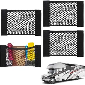2PCS Universal Mesh Cargo Net for RV, Small Cargo Net Pocket Storage Mesh with 8 Adhesive Strip for Van, Car, SUV, Truck, Boat (17.7 x 9.8 Inch)