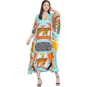 Oussum Women Plus Size Kaftans Kimono Polyester Dresses Loose Caftan Dress Ladies Evening Casual Long Maxi