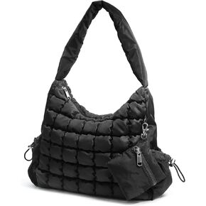 Puffer Quilted Shoulder Bag for Women Hobo Handbag Lightweight Purse