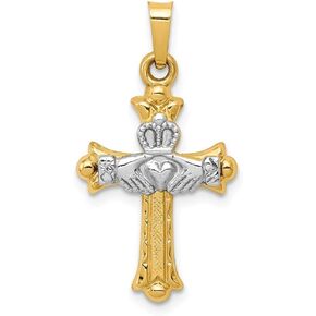 Roy Rose Jewelry 14K Two-tone Gold Claddagh Cross Pendant 28mm length