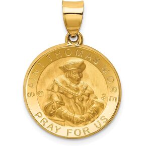 Jewels By Lux 14K Yellow Gold Polished & Satin St. Thomas More Hollow Medal Pendant