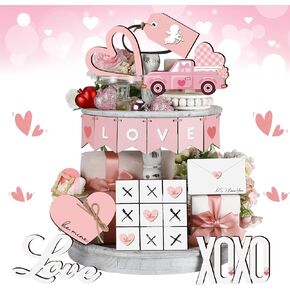 Umigy 14 قطعة عيد الحب مجموعة ديكور صينية متدرجة ديكور طاولة عيد الحب الخشبي ديكور طاولة عيد الحب الوردي القلب الحب مزرعة عيد الحب ديكور صينية متدرجة لديكور مطبخ عيد الحب in Kuwait