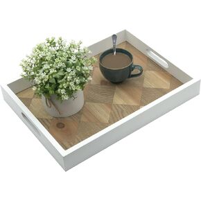 Rustic Wooden Decorative Tray 16''X12'', Farmhouse Decor, Rectangle Serving Tray with Handle, Centerpiece for Kitchen or Living Room (Black)