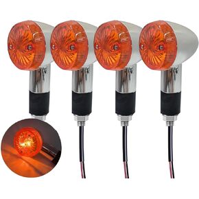 4PCS Motorcycle Turn Signals Chrome Bullet Front Rear Amber Blinker Lights Indicator Compatible with Honda Harley Kawasaki Suzuki Yamaha ATV