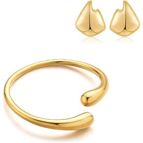 WOWORAMA Teardrop Stud Earrings and Teardrop Cuff Bracelet Set for Women Trendy Statement Gold Earrings and Cuff Bangle Bracelets Jewelry