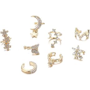 Boho Crystal Ear Cuff Earrings Set for Women Her Trendy Gold Non Piercing Ear Cartilage Earrings Star Clip Wrap Earring Jewelry Gifts
