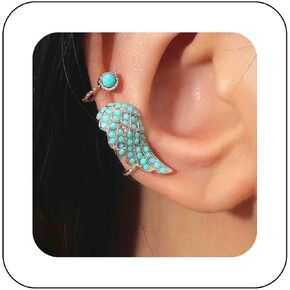 Vintage Turquoise Wing Ear Climber Earring Blue Angel Wing Cuff Wrap Earring Turquoise Stone Cartilage Cuff Earrings Wing Ear Crawler Earrings Non Piercing Earring Jewelry for Women