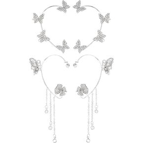 2 Pairs Earrings Ear Cuffs, Wrap Crawler Zircon Tassels Earrings, Fairy Right Left No Piercing Ear Clip Ear Jewelry Gift