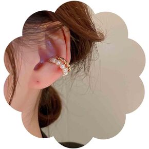 Boho Pearl Circle Cuff Earrings Gold Ring Helix Earrings Pearl Ear Cuff Earrings Minimalist Cz Earcuff Earring Non Pierced Clip on Earrings Jewelry for Women