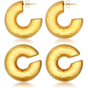 MISS RIGHT Chunky Gold Hoop Earrings and Ear Cuffs for Women Non Piercing, Hypoallergenic 18K Gold Plated Stainless Steel Thick Earrings Lightweight for Women Trendy Jewelry Gifts