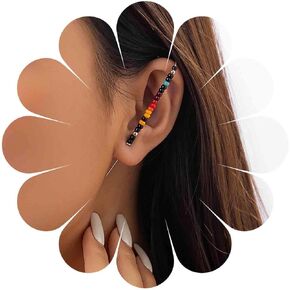 Andelaisi Boho Seed Bead Earrings Colorful Seed Bead Ear Wrap Earring Gold Long Ear Ear Wrap Crawler Hook Earrings Vintage Rice Bead Hook Cuff Earrings Inlaid Beaded Hook Earrings