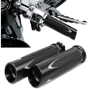 JMTBNO Black Motorcycle Grips 1" 25mm Handlebar Hand Grips Cable Throttle Control Compatible with Harley Touring Road King Street Glide Electra Glide Road Glide Street Bob Softail Fat Boy