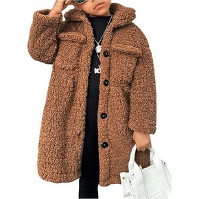 SOLY HUX Toddler Girl's Fleece Fuzzy Jacket Button Down Collar Long Sleeve Pocket Coat Outerwear