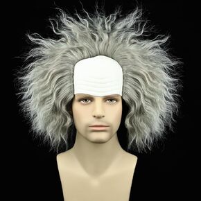 Men Green Bettlejuice Wig Cosplay Fluffy Wig Short Bald Silver Wigs for Halloween